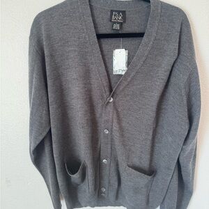 Jos. A. Bank Sz LrgCharcoal Gray V-Neck Button Cardigan 100% Italian Merino Wool